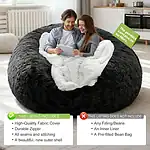 Bean Bag Chair Cover, Big Round Lazy Sofa Bed Cover for Adults (No Filler) - Image 3